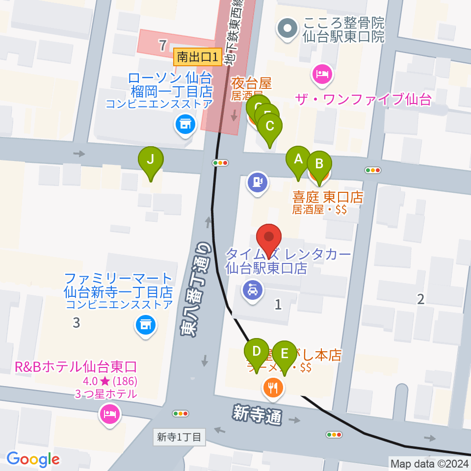 仙台スクールオブミュージック＆ダンス専門学校周辺のファミレス・ファーストフード一覧地図