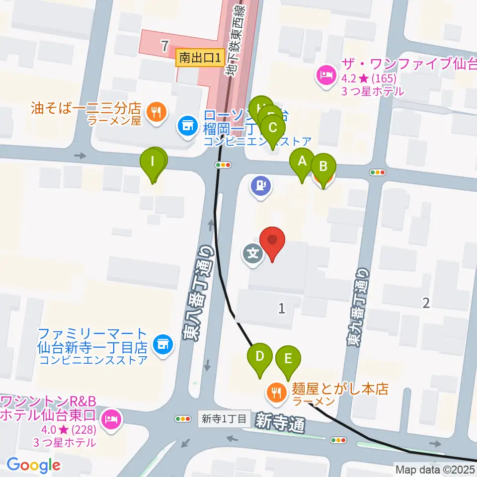 仙台スクールオブミュージック＆ダンス専門学校周辺のファミレス・ファーストフード一覧地図