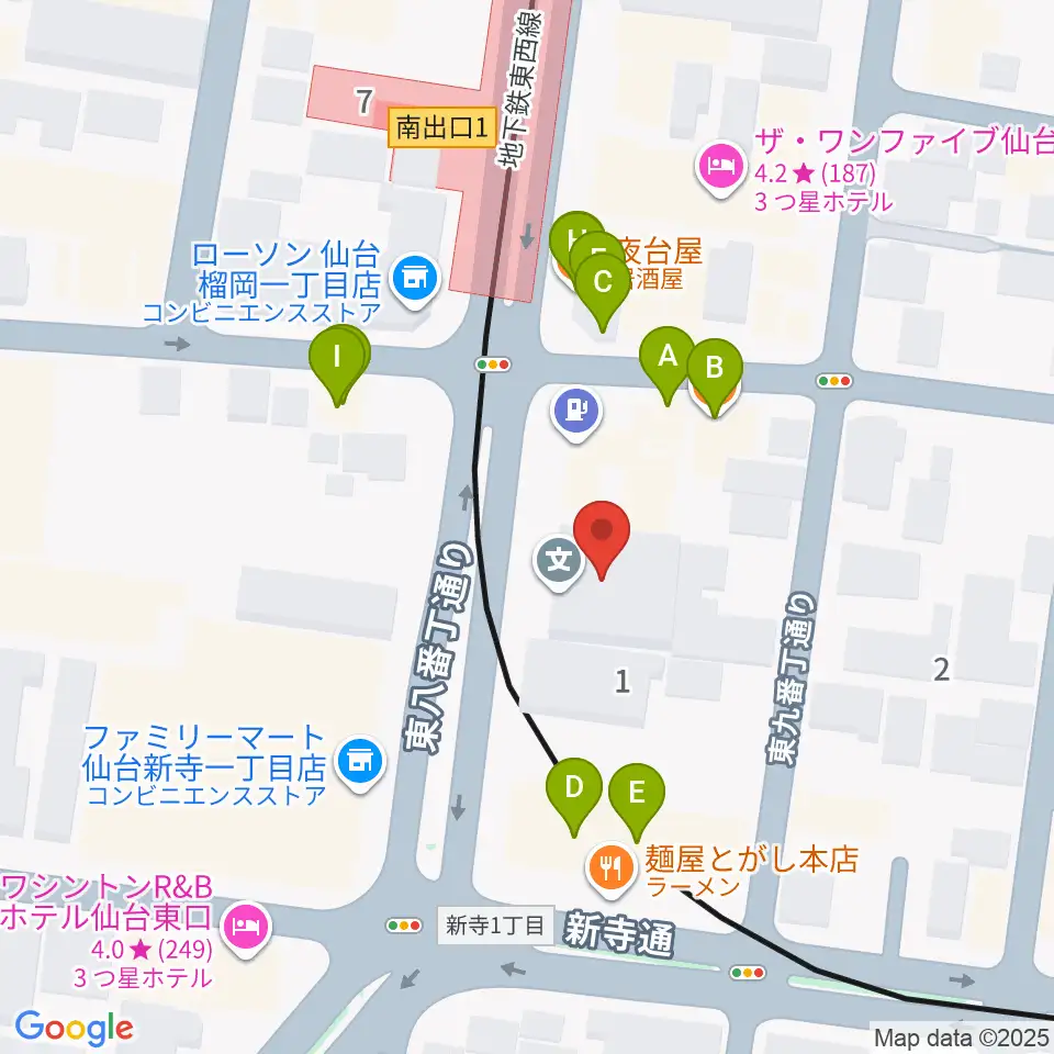 仙台スクールオブミュージック＆ダンス専門学校周辺のファミレス・ファーストフード一覧地図