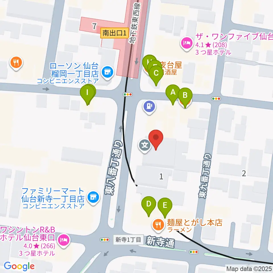 仙台スクールオブミュージック＆ダンス専門学校周辺のファミレス・ファーストフード一覧地図