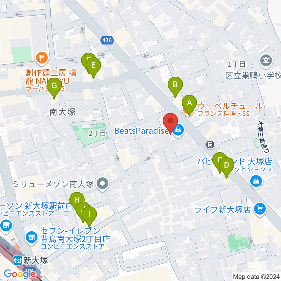 ビーツパラダイス周辺のファミレス・ファーストフード一覧地図