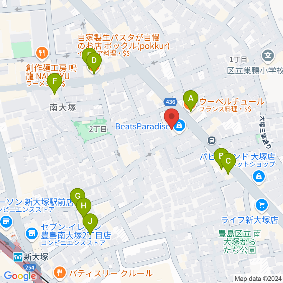 ビーツパラダイス周辺のファミレス・ファーストフード一覧地図