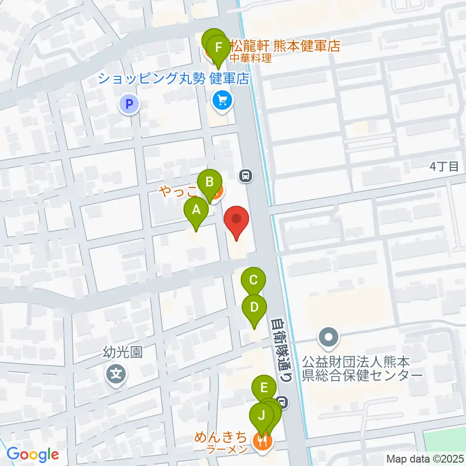有明楽器 ピアノサービス熊本周辺のファミレス・ファーストフード一覧地図