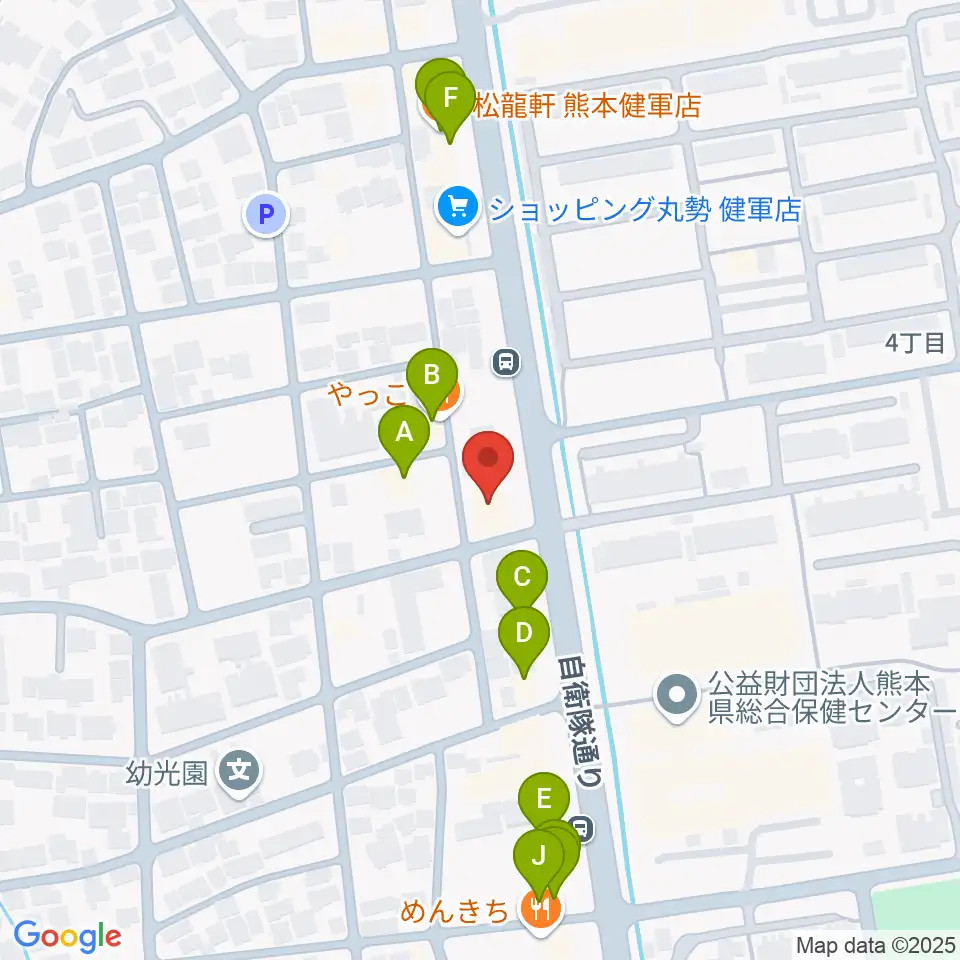 有明楽器 ピアノサービス熊本周辺のファミレス・ファーストフード一覧地図