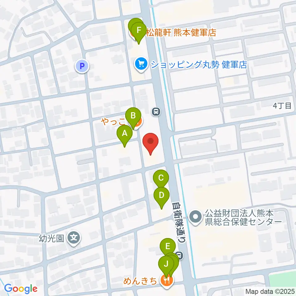 有明楽器 ピアノサービス熊本周辺のファミレス・ファーストフード一覧地図