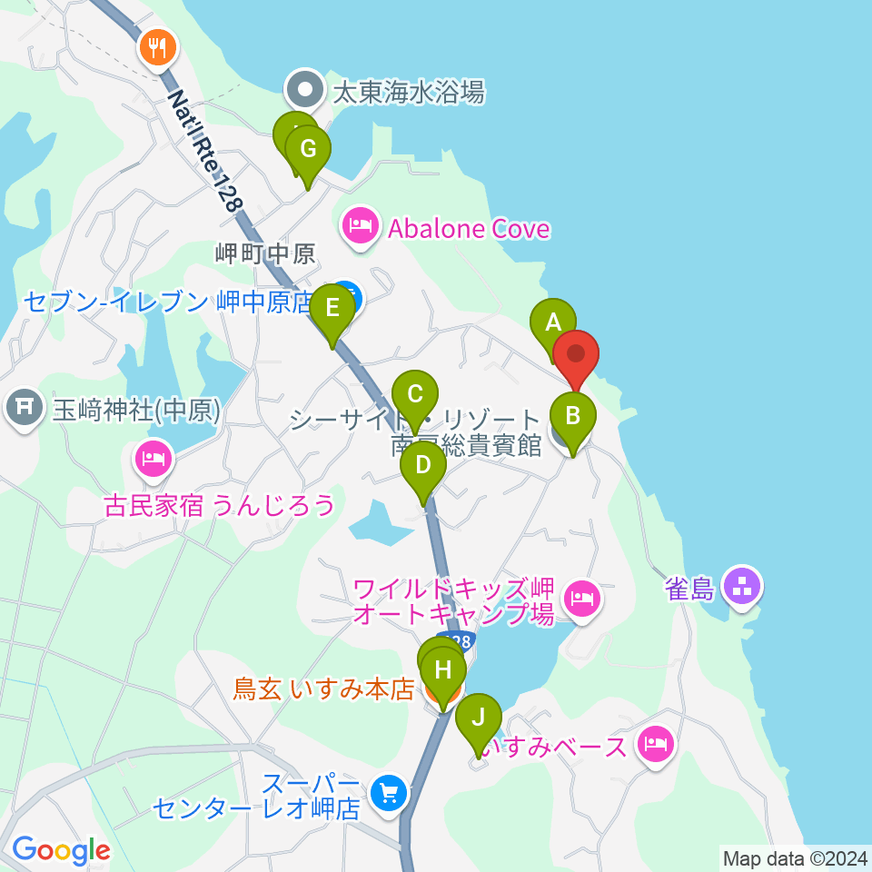 ビーチサイド音楽館周辺のファミレス・ファーストフード一覧地図