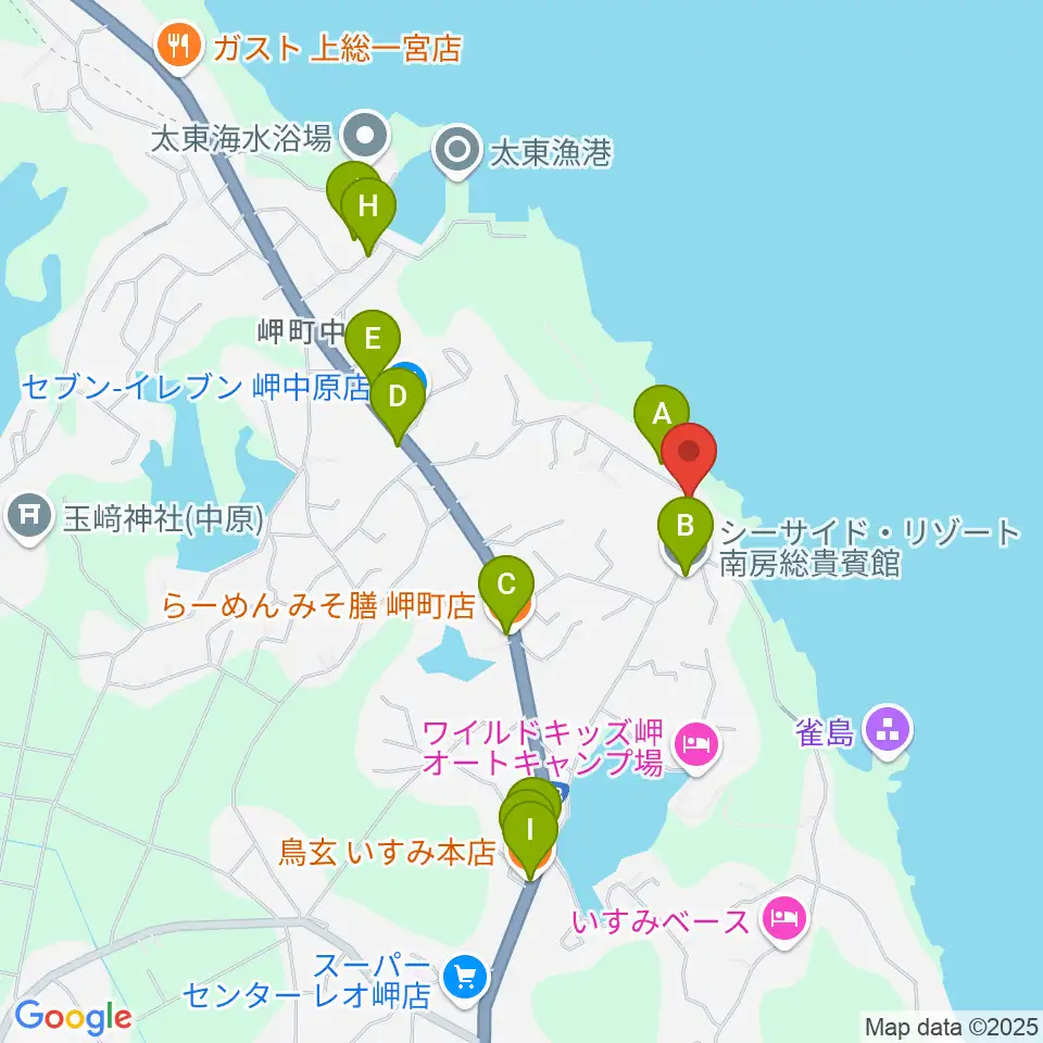 ビーチサイド音楽館周辺のファミレス・ファーストフード一覧地図