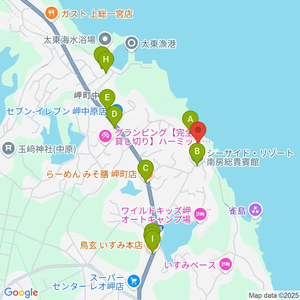 ビーチサイド音楽館周辺のファミレス・ファーストフード一覧地図