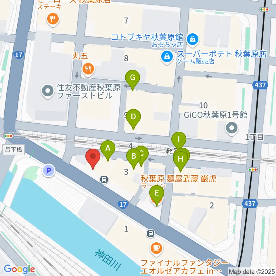 スタジオ音楽館 アキバ周辺のファミレス・ファーストフード一覧地図