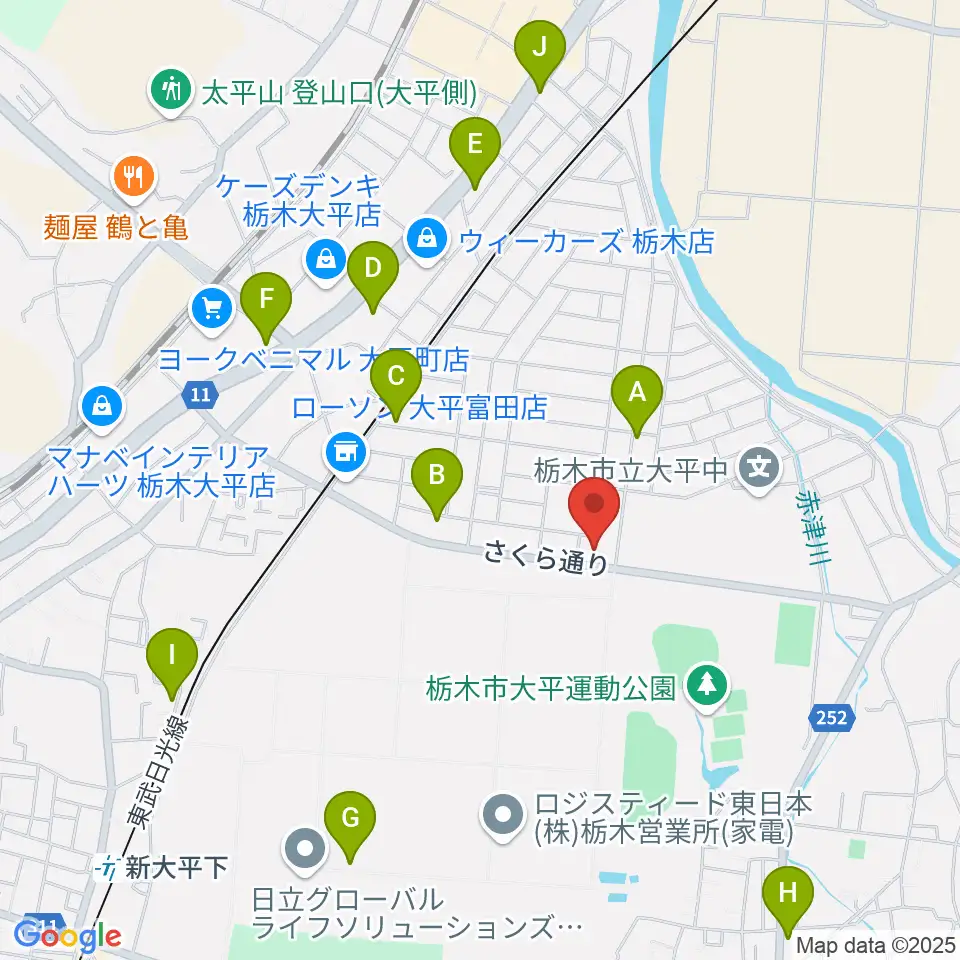 大平文化会館周辺のファミレス・ファーストフード一覧地図