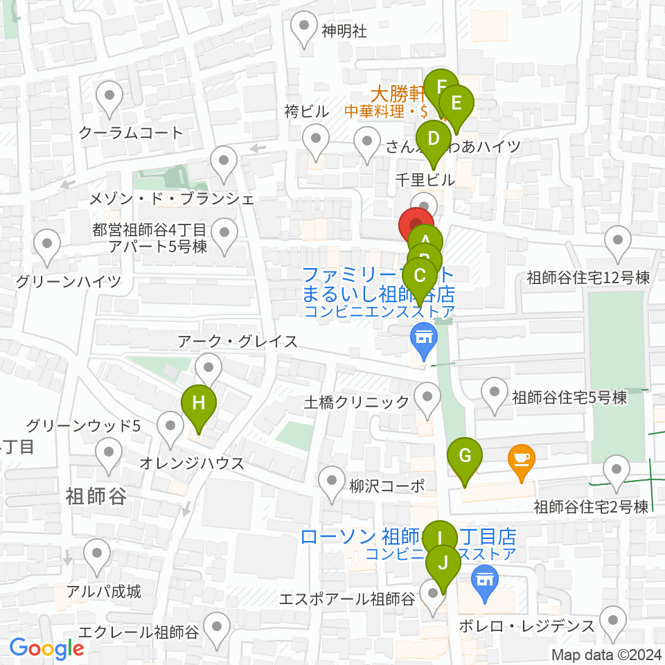 スタジオセイント周辺のファミレス・ファーストフード一覧地図