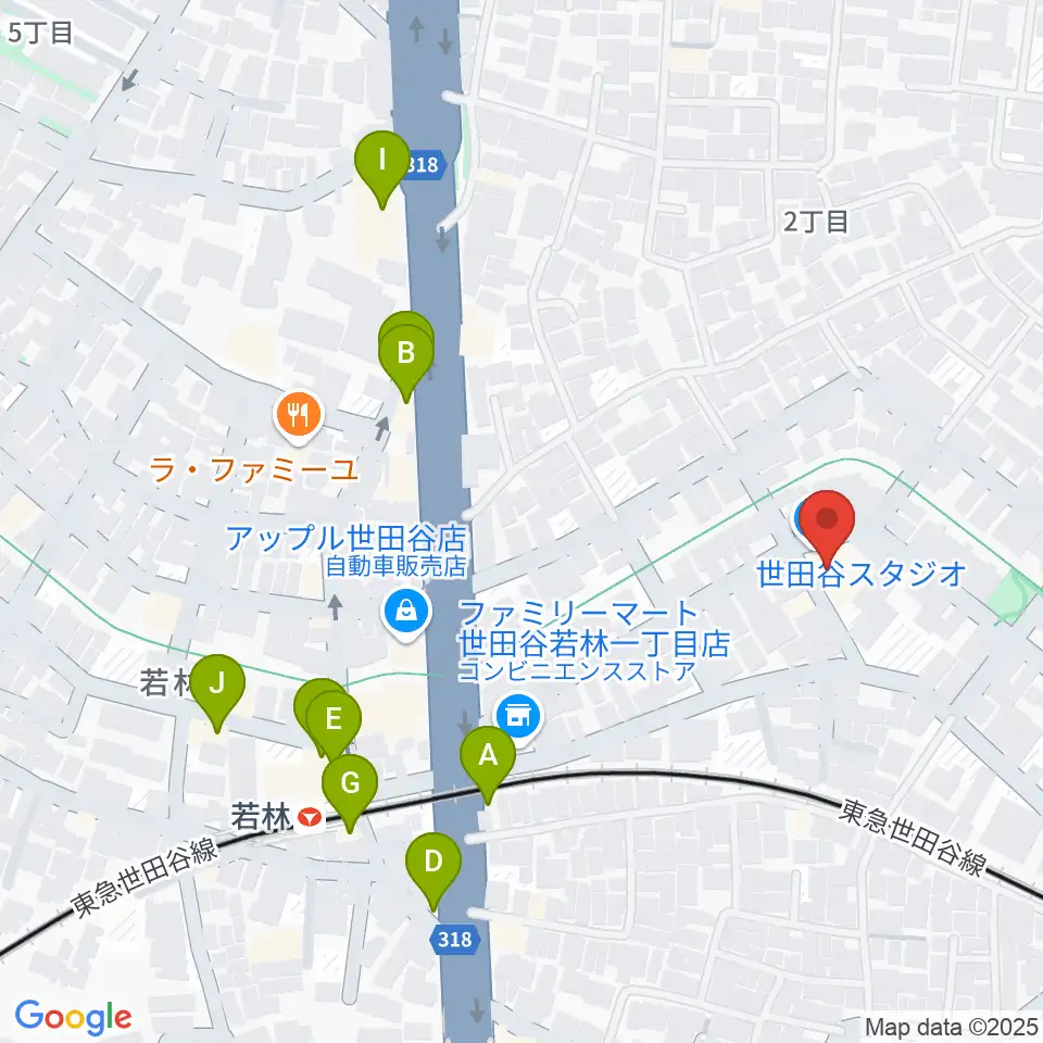 世田谷スタジオ周辺のファミレス・ファーストフード一覧地図