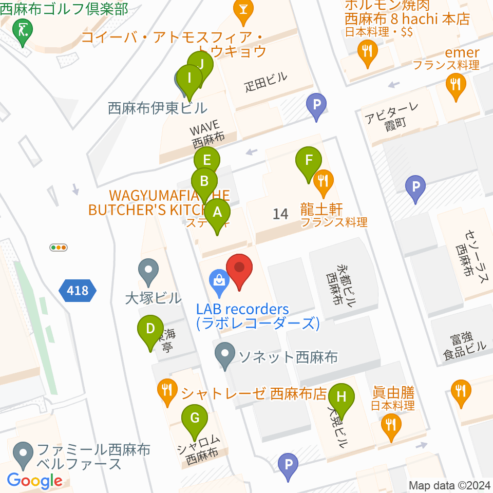 ラボレコーダーズ周辺のファミレス・ファーストフード一覧地図