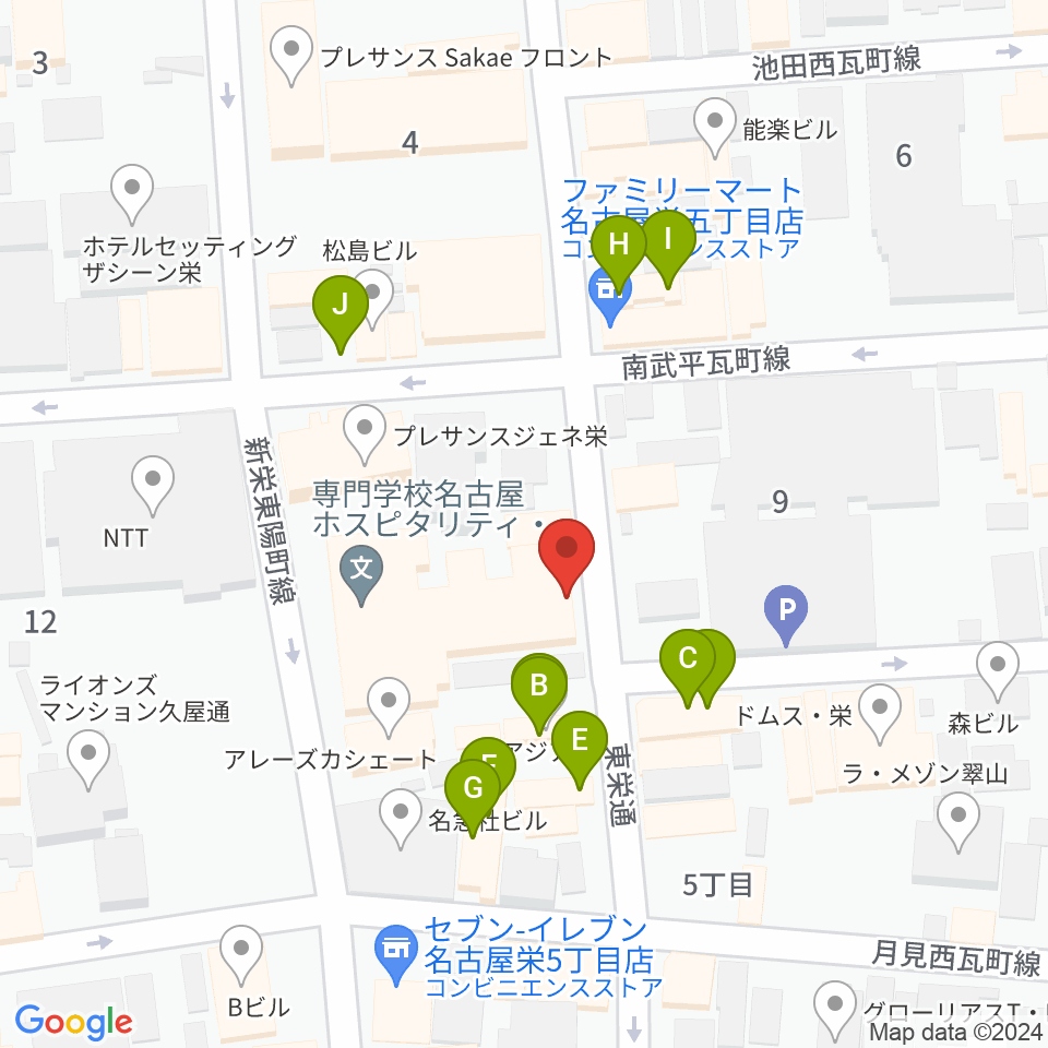 名古屋ビジュアルアーツ・アカデミー周辺のファミレス・ファーストフード一覧地図