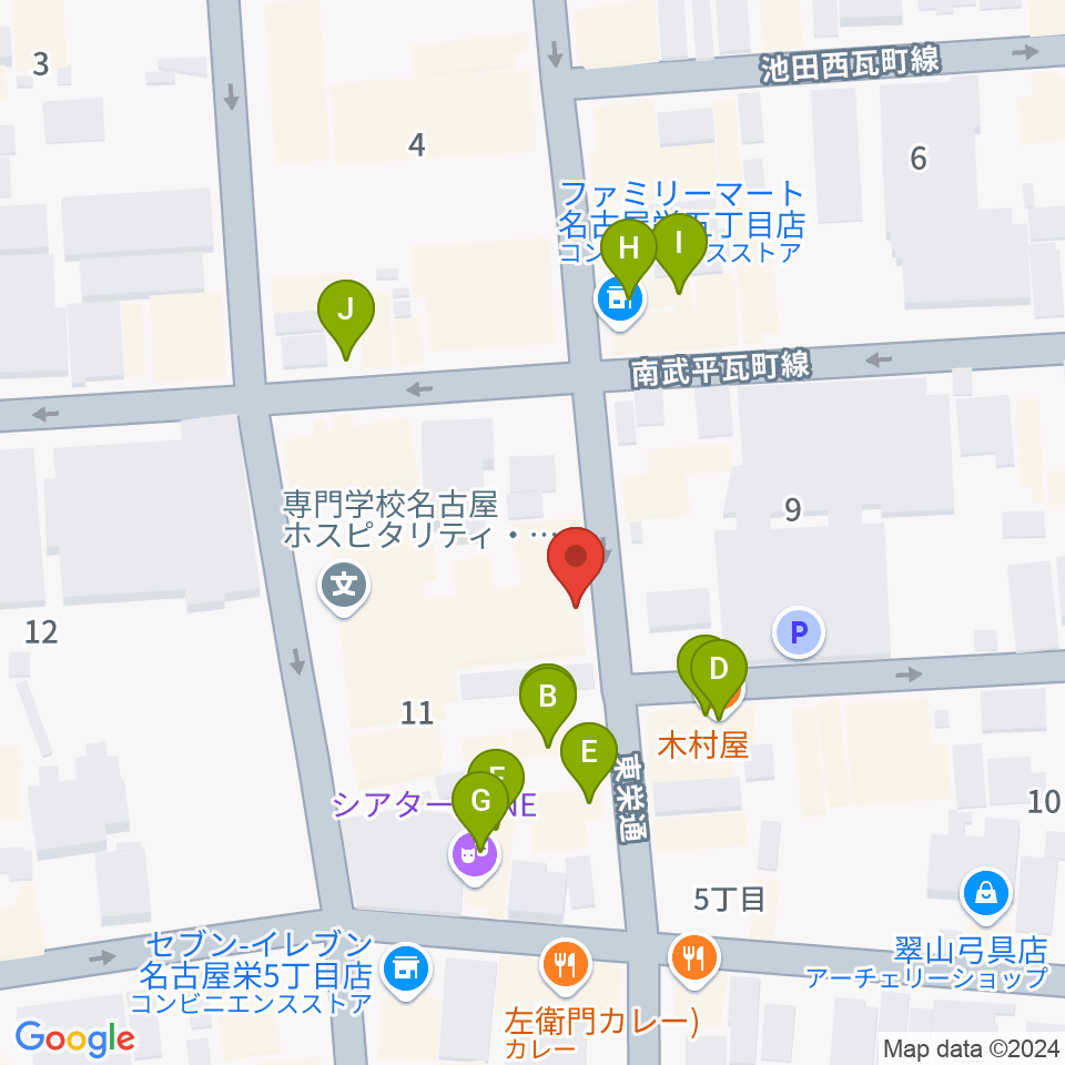 名古屋ビジュアルアーツ・アカデミー周辺のファミレス・ファーストフード一覧地図