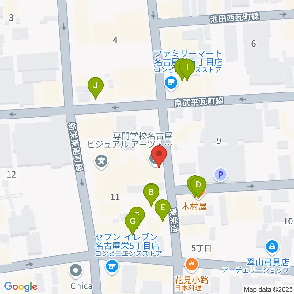 名古屋ビジュアルアーツ・アカデミー周辺のファミレス・ファーストフード一覧地図