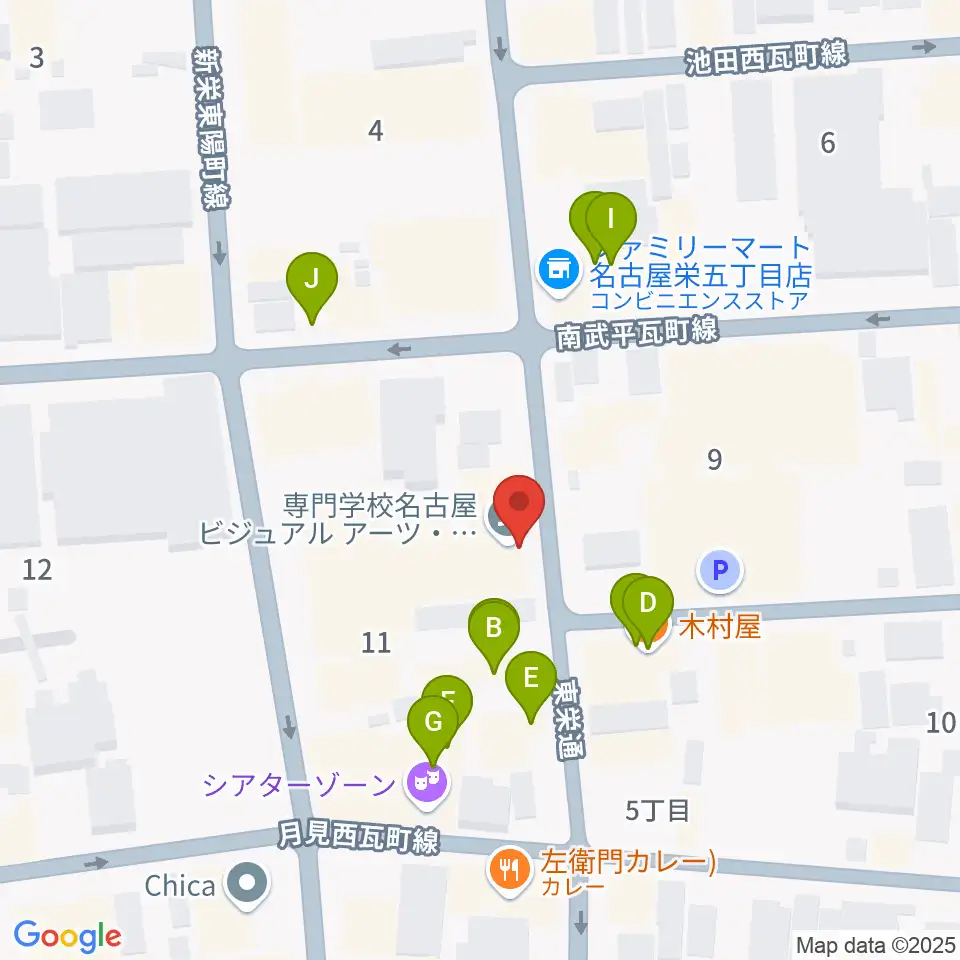名古屋ビジュアルアーツ・アカデミー周辺のファミレス・ファーストフード一覧地図