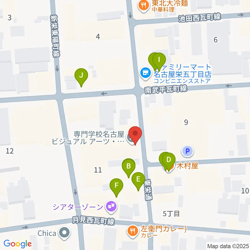 名古屋ビジュアルアーツ・アカデミー周辺のファミレス・ファーストフード一覧地図