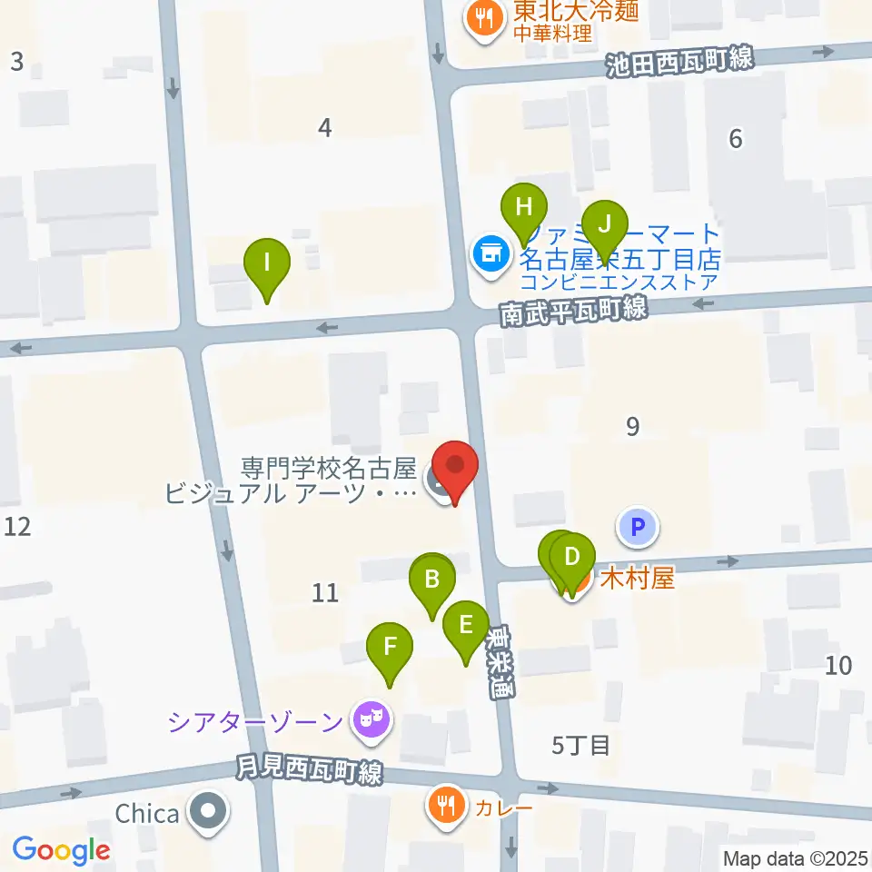 名古屋ビジュアルアーツ・アカデミー周辺のファミレス・ファーストフード一覧地図