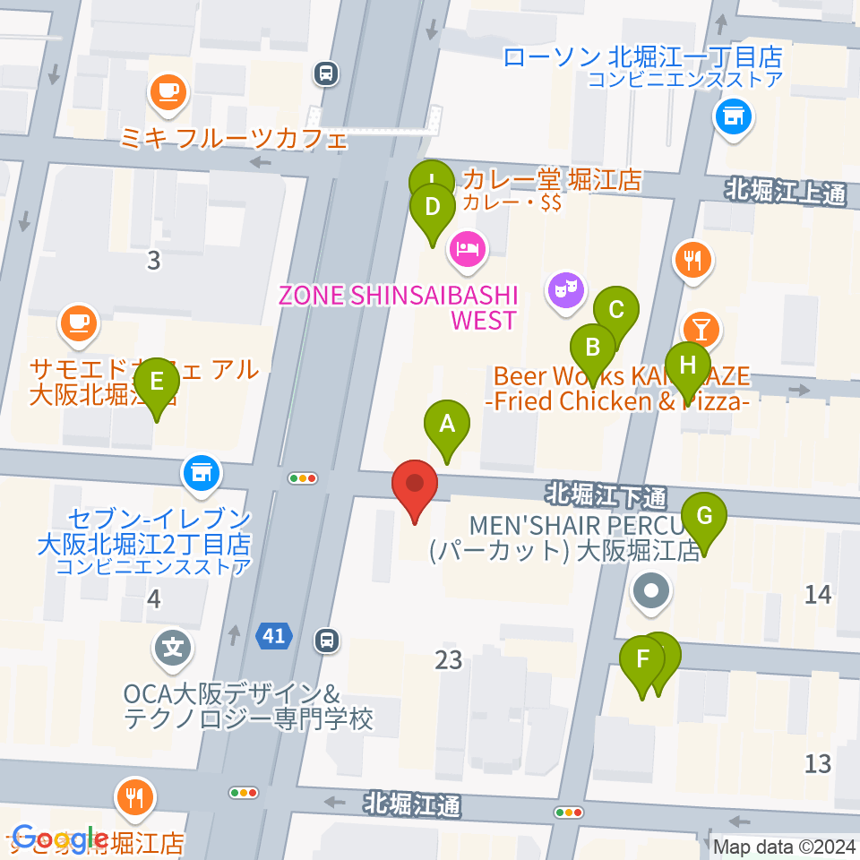 堀江Goldee周辺のファミレス・ファーストフード一覧地図