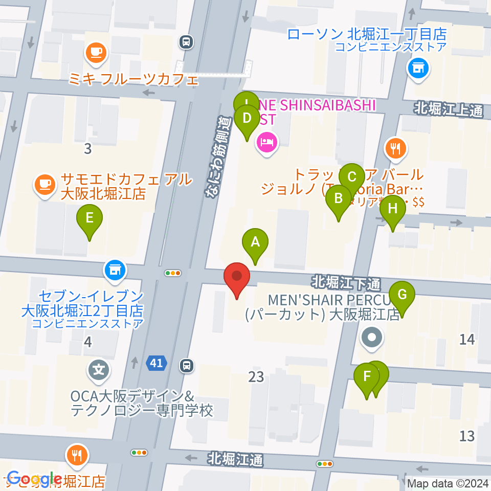 堀江Goldee周辺のファミレス・ファーストフード一覧地図