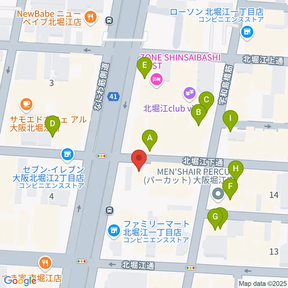 堀江Goldee周辺のファミレス・ファーストフード一覧地図