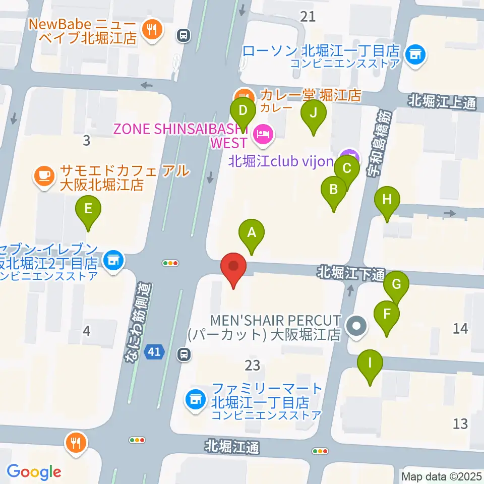 堀江Goldee周辺のファミレス・ファーストフード一覧地図