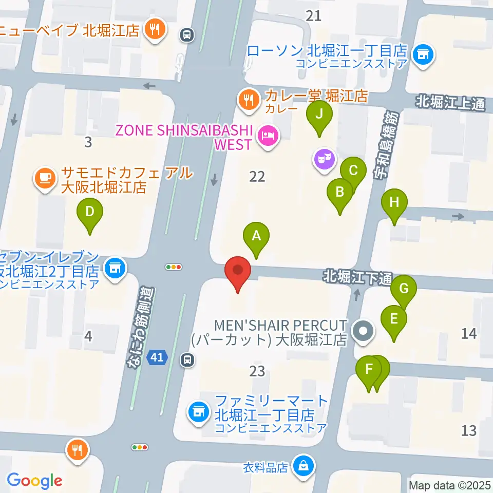 堀江Goldee周辺のファミレス・ファーストフード一覧地図