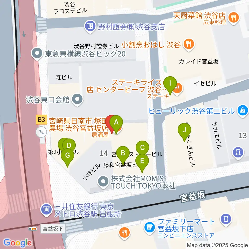 ミウラピアノスタジオ周辺のファミレス・ファーストフード一覧地図