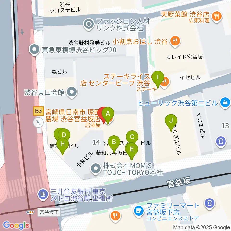 ミウラピアノスタジオ周辺のファミレス・ファーストフード一覧地図