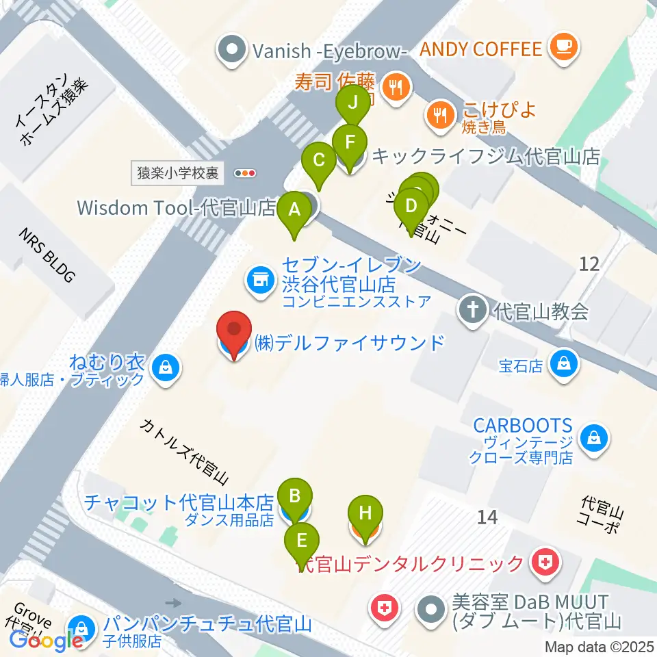 デルファイサウンド周辺のファミレス・ファーストフード一覧地図