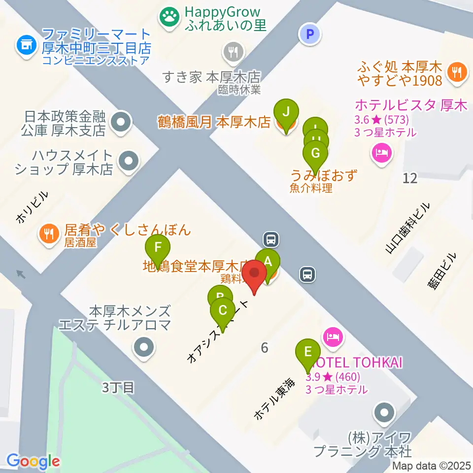 クラウドナインスタジオ 本厚木店周辺のファミレス・ファーストフード一覧地図