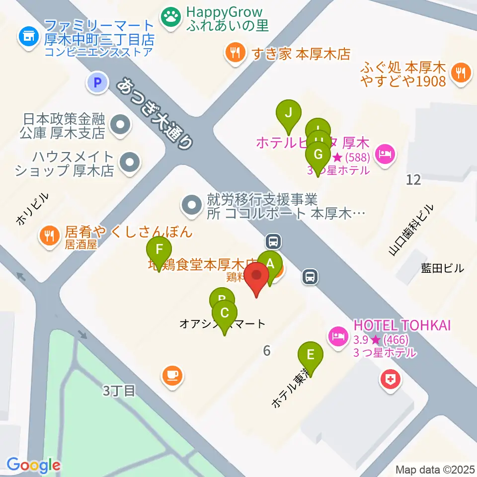 クラウドナインスタジオ 本厚木店周辺のファミレス・ファーストフード一覧地図