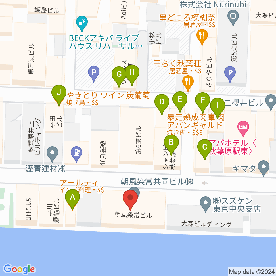 スタジオグッドマンアキバ周辺のファミレス・ファーストフード一覧地図
