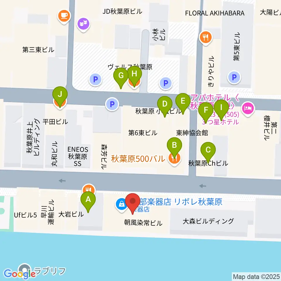 スタジオグッドマンアキバ周辺のファミレス・ファーストフード一覧地図