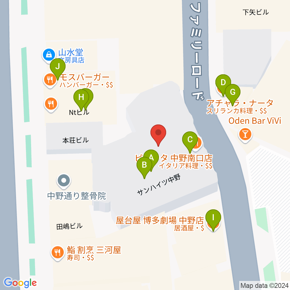 はせべ楽器周辺のファミレス・ファーストフード一覧地図