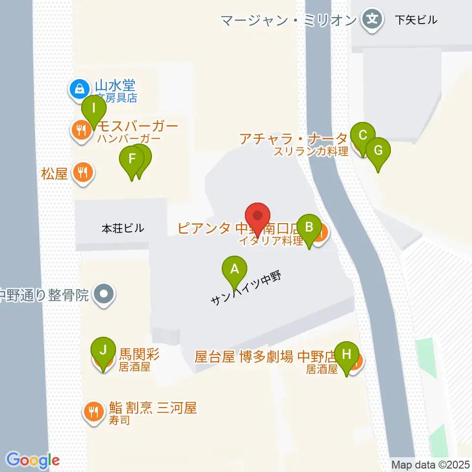 はせべ楽器周辺のファミレス・ファーストフード一覧地図
