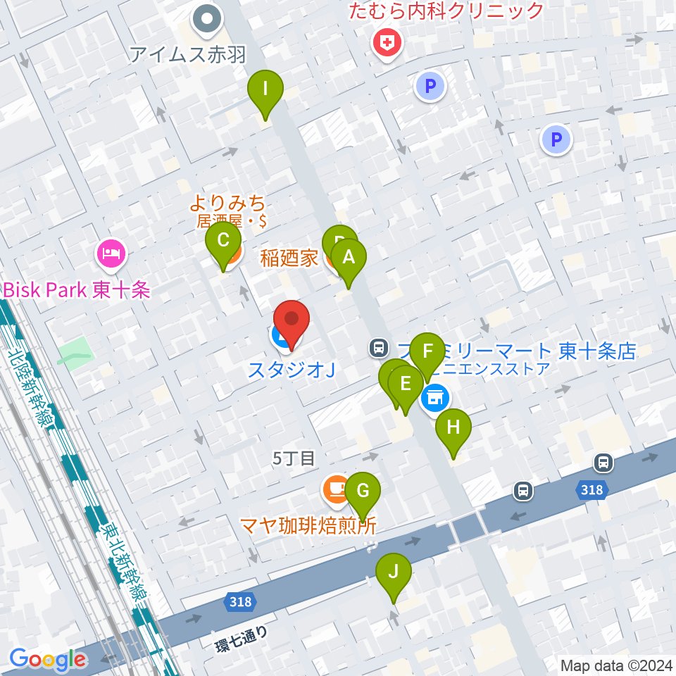 東十条スタジオＪ周辺のファミレス・ファーストフード一覧地図