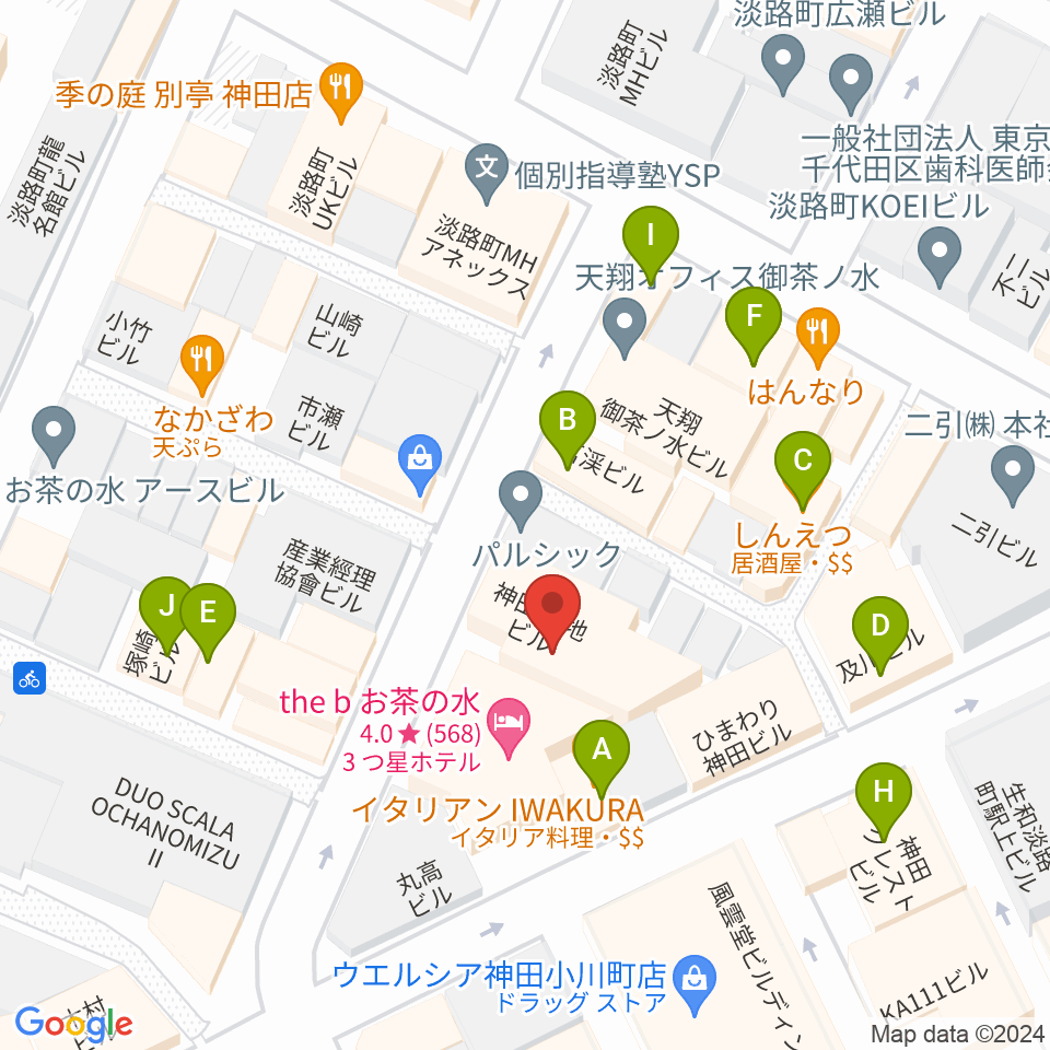 桐朋 子供のための音楽教室 お茶の水教室周辺のファミレス・ファーストフード一覧地図