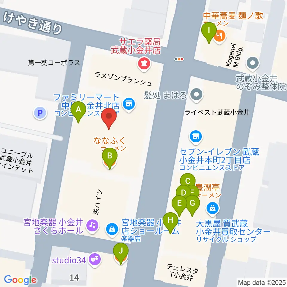 宮地楽器 小金井ANNEX周辺のファミレス・ファーストフード一覧地図