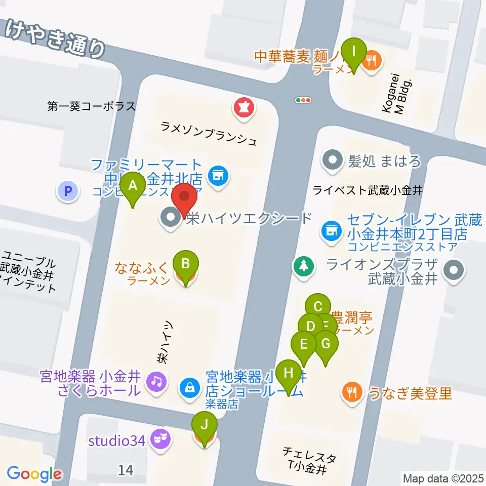宮地楽器 小金井ANNEX周辺のファミレス・ファーストフード一覧地図