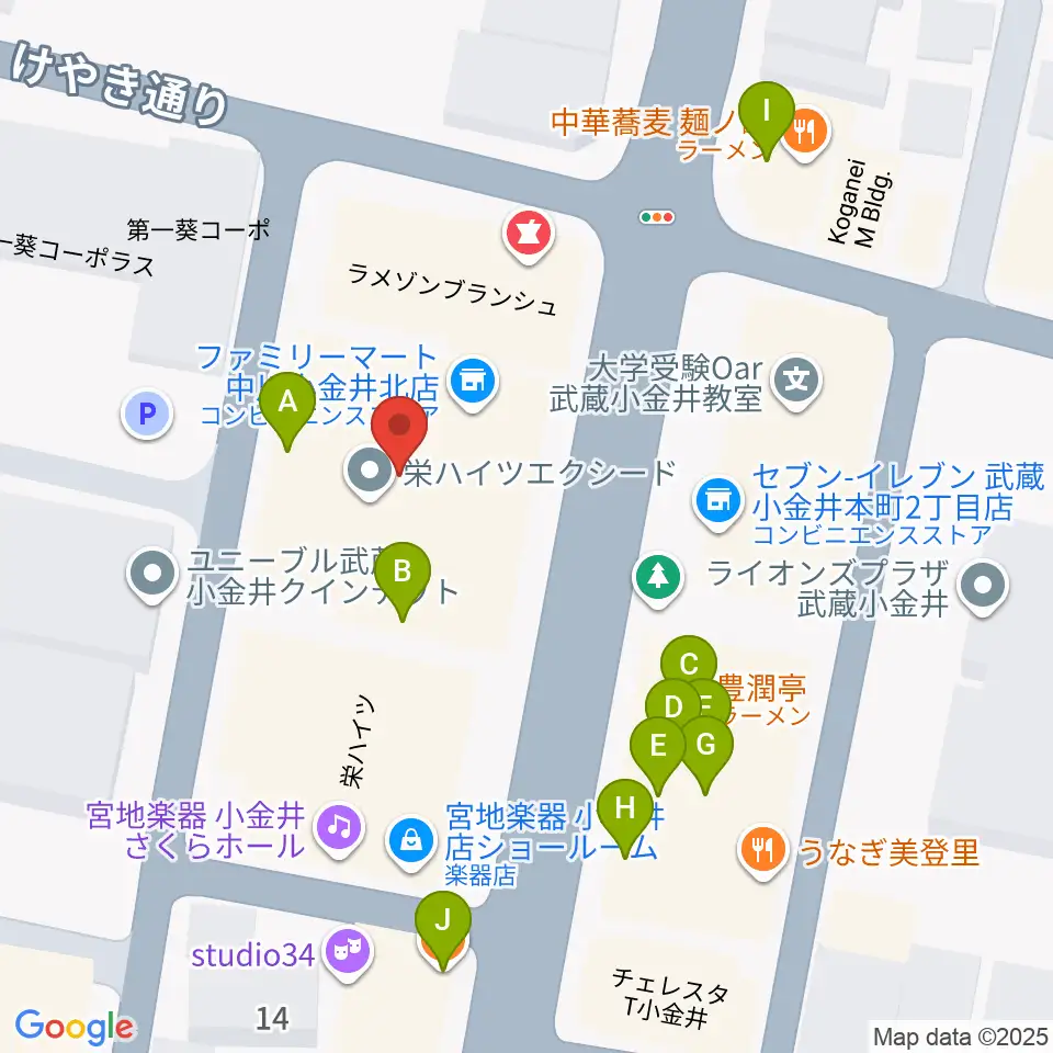 宮地楽器 小金井ANNEX周辺のファミレス・ファーストフード一覧地図