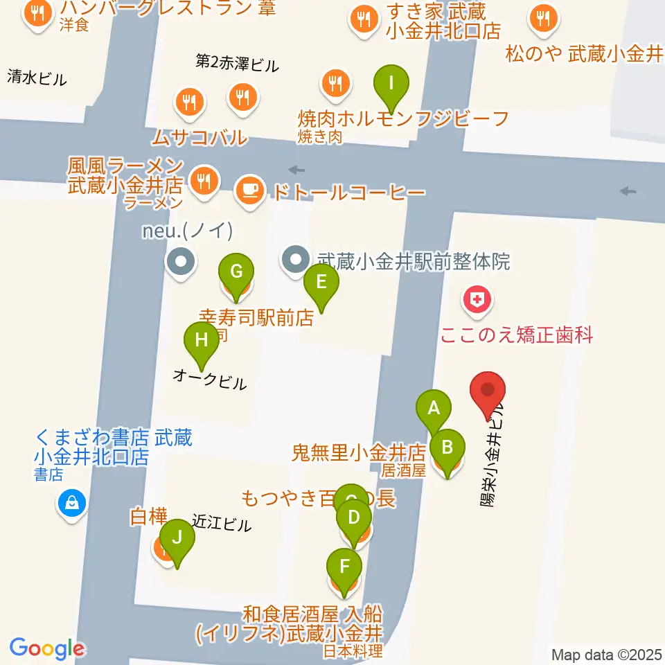 宮地楽器 ミュージックスクエア小金井周辺のファミレス・ファーストフード一覧地図
