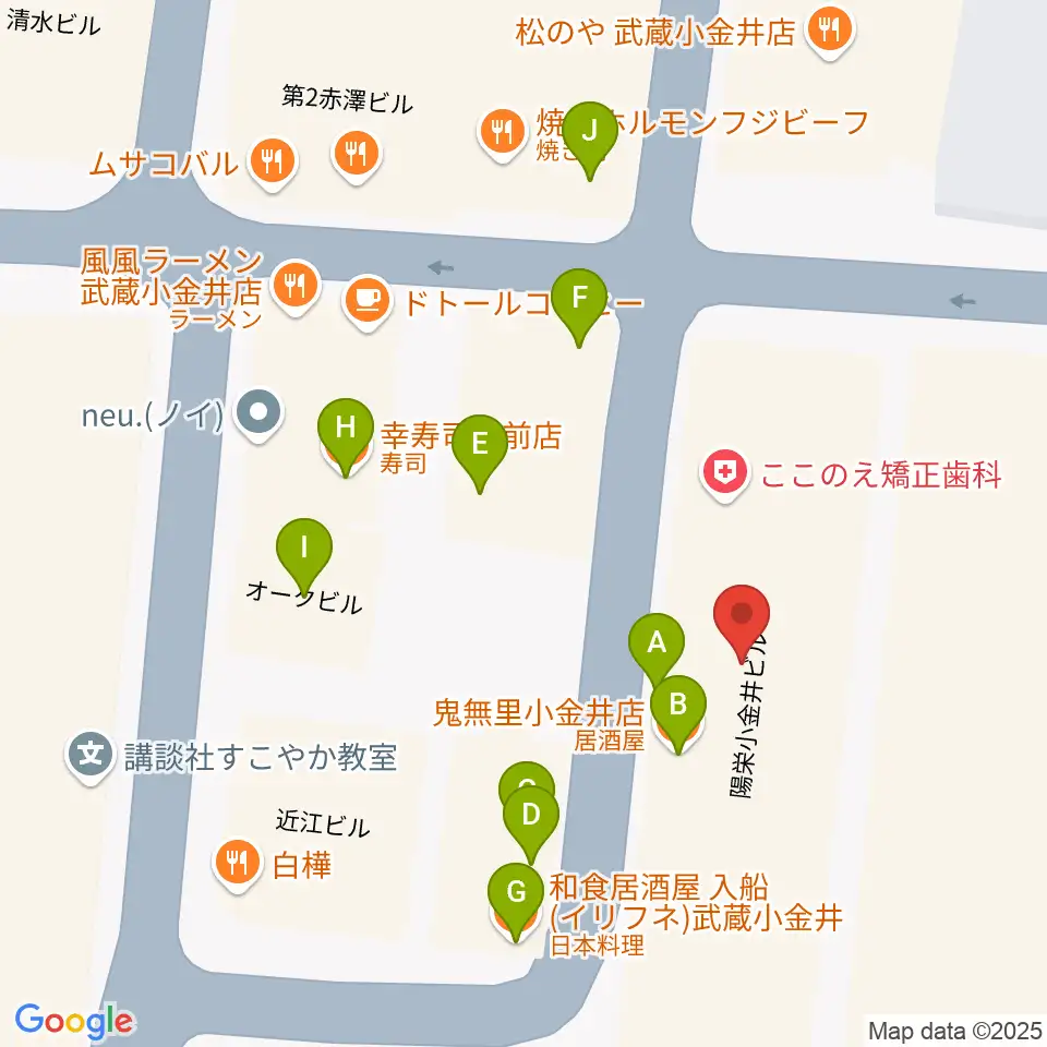 宮地楽器 ミュージックスクエア小金井周辺のファミレス・ファーストフード一覧地図