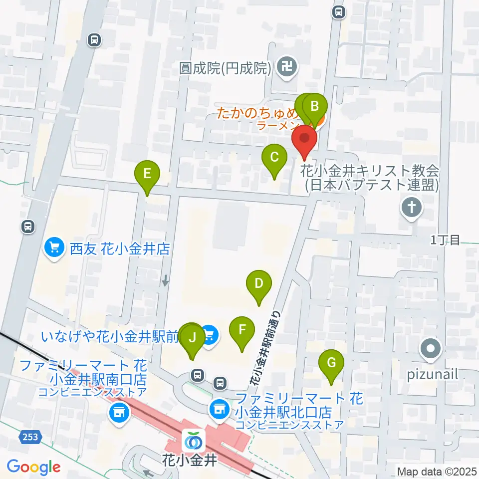 宮地楽器 花小金井センター周辺のファミレス・ファーストフード一覧地図