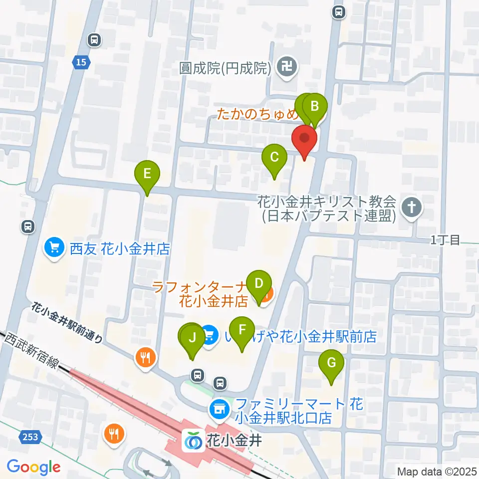 宮地楽器 花小金井センター周辺のファミレス・ファーストフード一覧地図