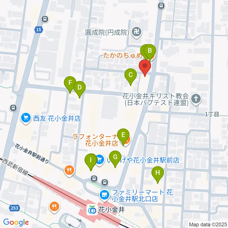 宮地楽器 花小金井センター周辺のファミレス・ファーストフード一覧地図