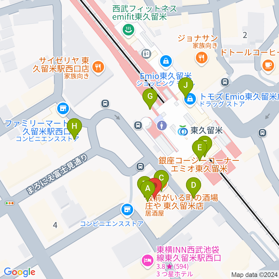 宮地楽器 東久留米センター周辺のファミレス・ファーストフード一覧地図