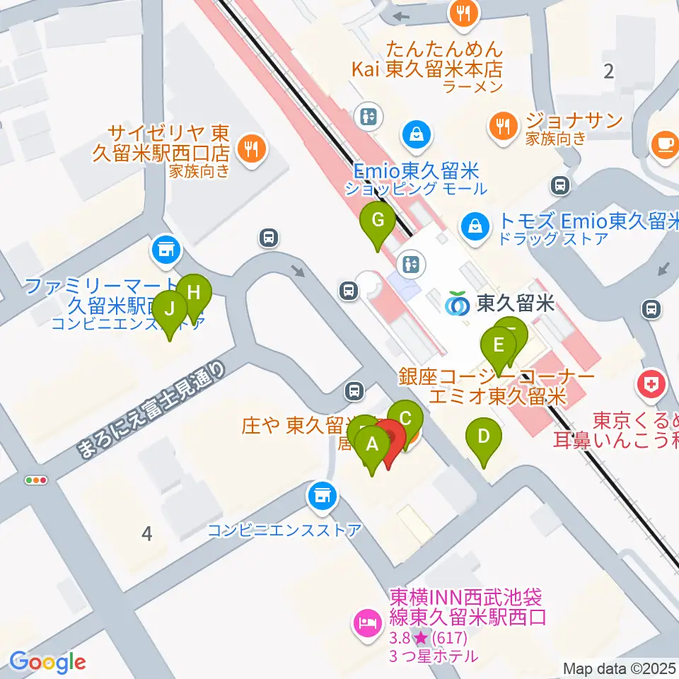 宮地楽器 東久留米センター周辺のファミレス・ファーストフード一覧地図