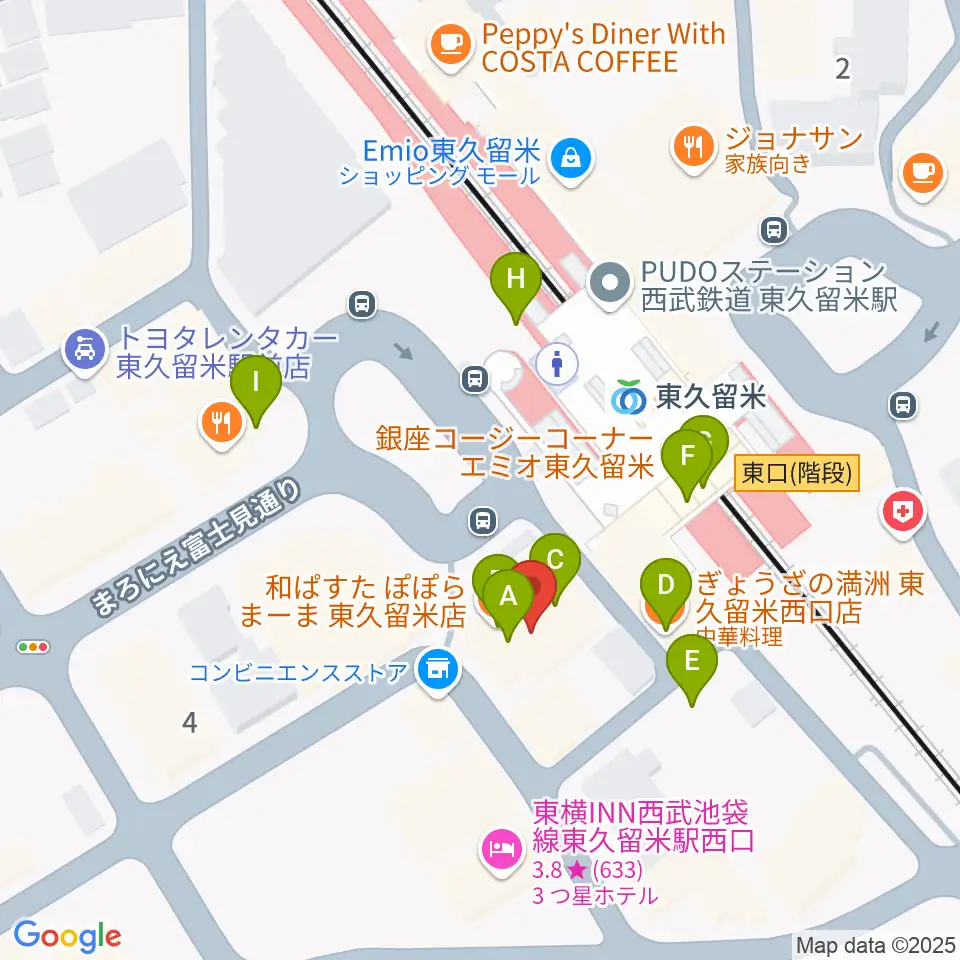 宮地楽器 東久留米センター周辺のファミレス・ファーストフード一覧地図
